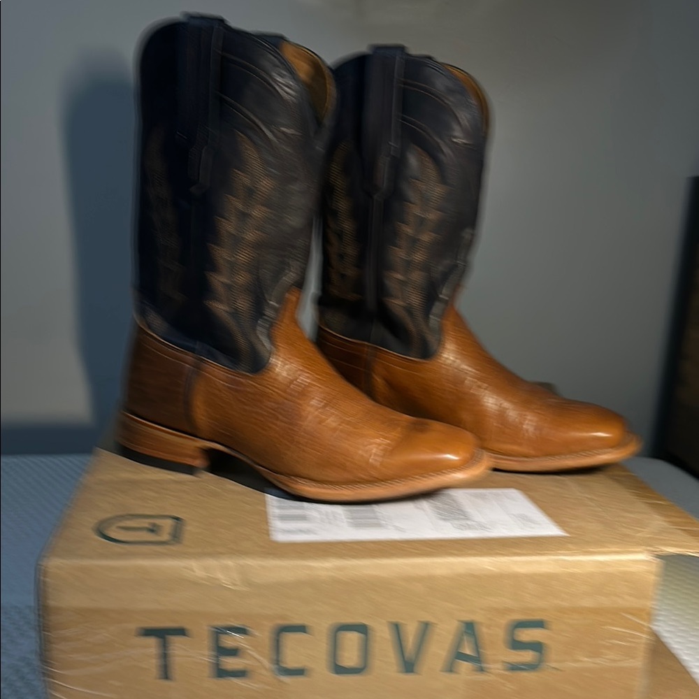 Tecovas Brown and Navy Blue Cowboy Boots